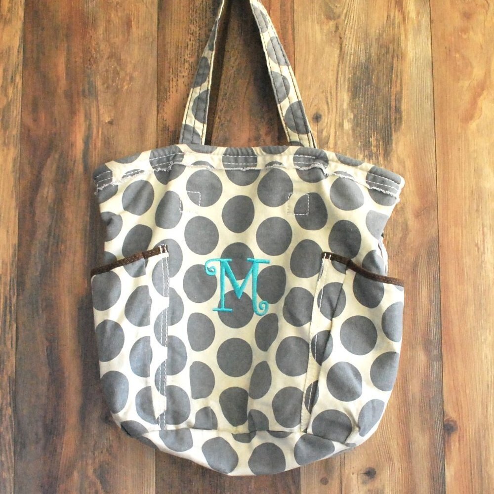 Thirty One Bag Shoulder Tote Gray White Monogram 'M' - Picture 3 of 3